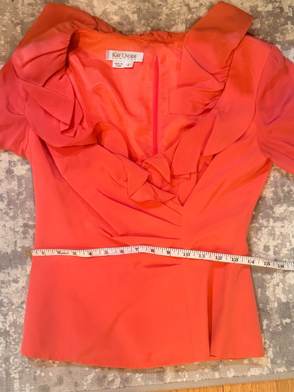 Kay Unger Silk Coral Ruffle-Trim Women's Blouse - Picture 8 of 8